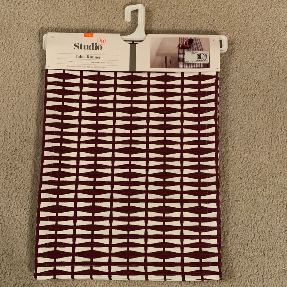 Studio 3B IKAT Zinfandel Wine Color Table Runner measures 14 x 72 brand new